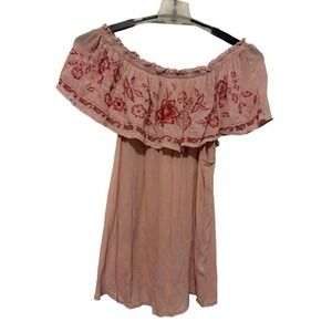 Knox Rose Blush Pink Off-Shoulder Embroidered Top
